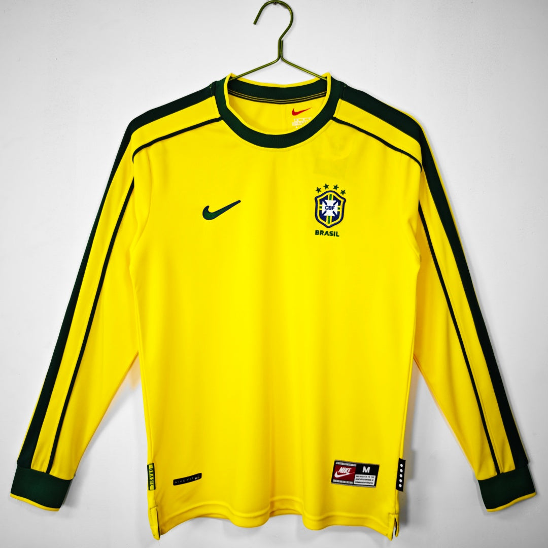 Brésil Maillot Manches Longues Domicile Rétro 1998