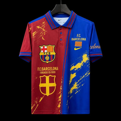 Barcelone Polo Entraînement 26/27 – Bordeaux et bleu – vue avant