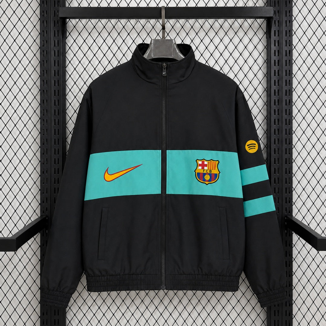 Barcelone Veste Coupe-Vent – Noire et turquoise – vue avant