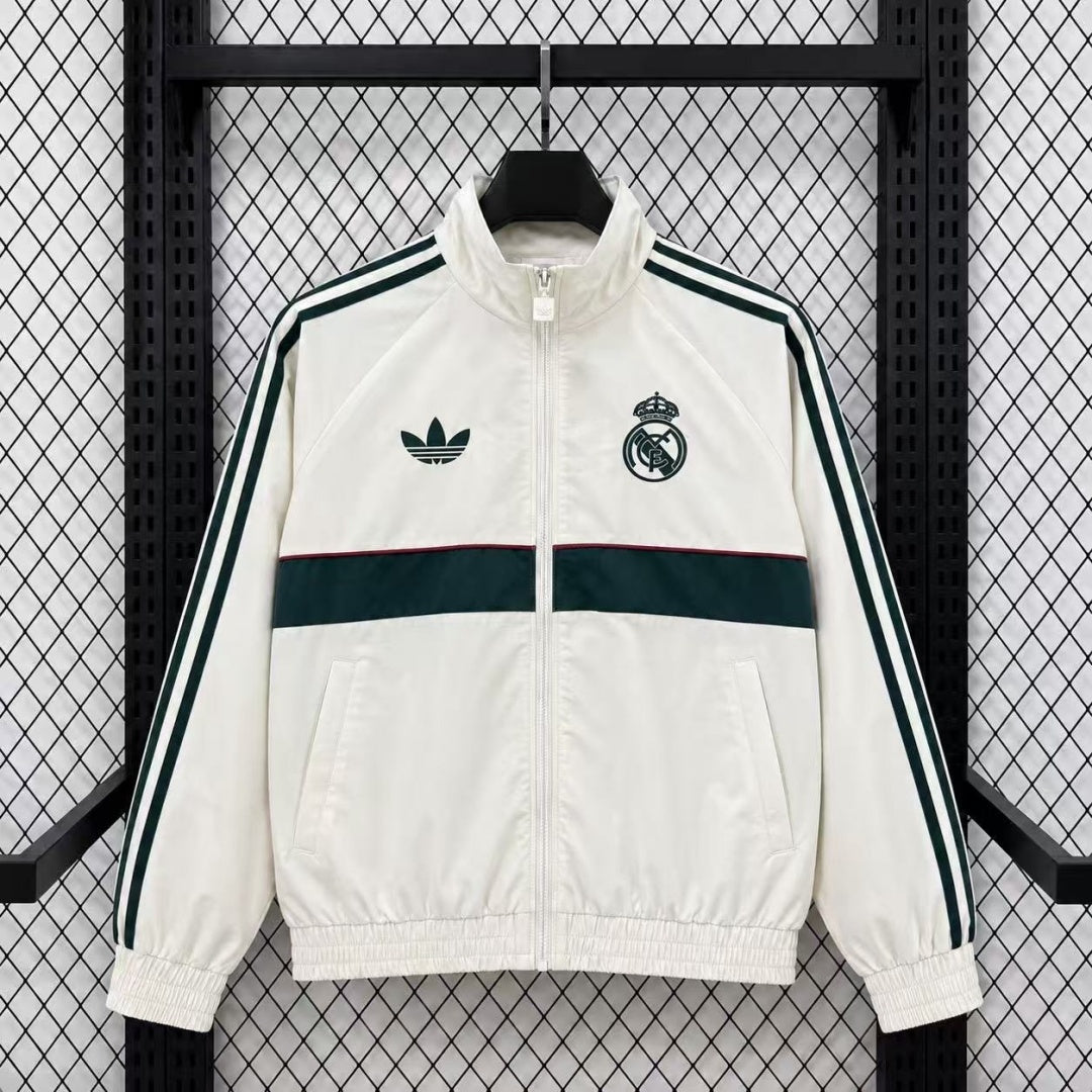 Real Madrid Veste Coupe-Vent – Blanche et vert foncé – vue avant