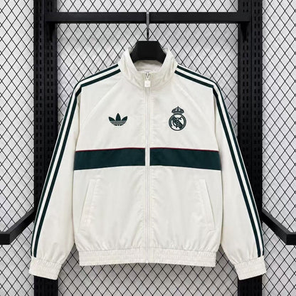 Real Madrid Veste Coupe-Vent – Blanche et vert foncé – vue avant