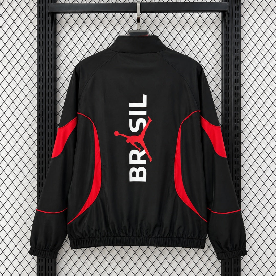 Brésil Veste Coupe-Vent – Noire et rouge – Jordan – vue arrière