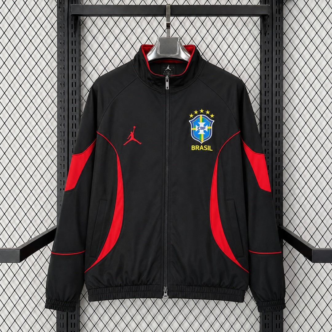 Brésil Veste Coupe-Vent – Noire et rouge – Jordan – vue avant