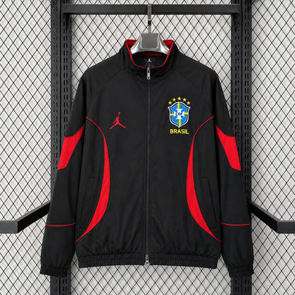 Brésil Veste Coupe-Vent – Noire et rouge – Jordan – vue avant