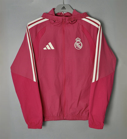 Real Madrid Veste Coupe-Vent – Rouge à capuche – vue avant